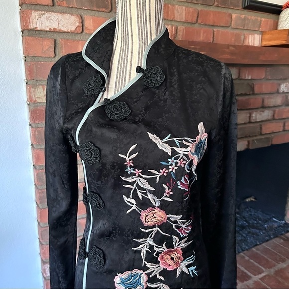 ZARA Floral Jacquard Embroidered Long Sleeve Mini Dress in Black Sz XS - Picture 3 of 9